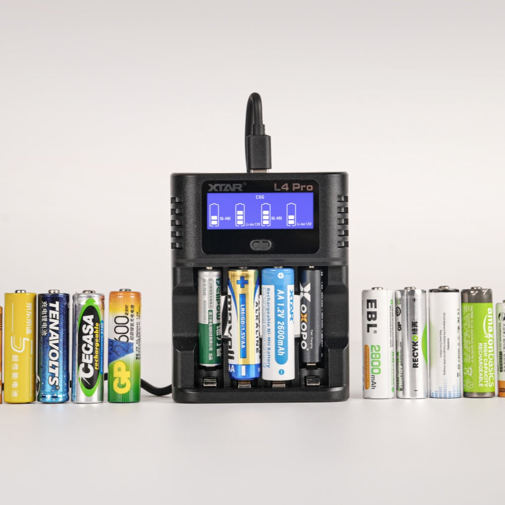 XTAR L4 PRO - Incarcator Acumulatori AA si AAA, USB-C, 4 Sloturi, Protectie la Supraincarcare