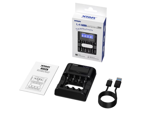 XTAR L4 PRO - Incarcator Acumulatori AA si AAA, USB-C, 4 Sloturi, Protectie la Supraincarcare