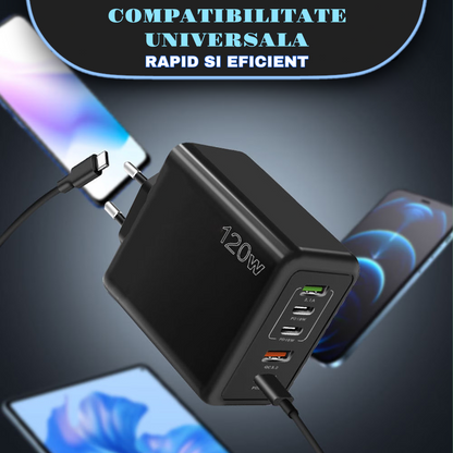 Incarcator Telefon 120W, 5 Porturi, 3x USB-C 2 X USB + Cablu Type-C - Type-C 1M