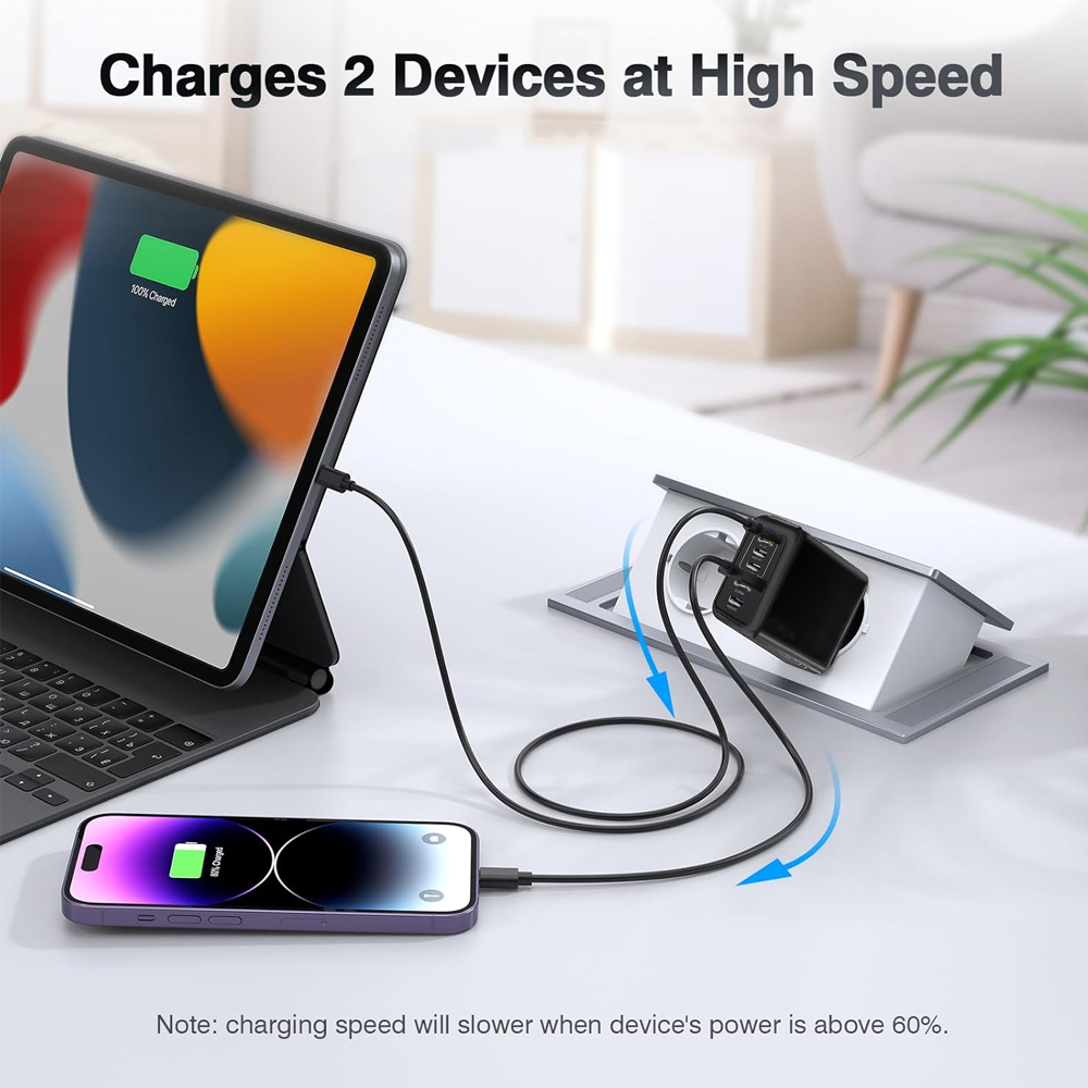 Incarcator Telefon 120W, 5 Porturi, 3x USB-C 2 X USB + Cablu Type-C - Type-C 1M