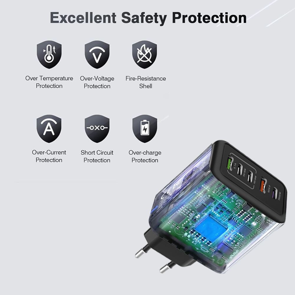 Incarcator Telefon 120W, 5 Porturi, 3x USB-C 2 X USB + Cablu Type-C - Type-C 1M