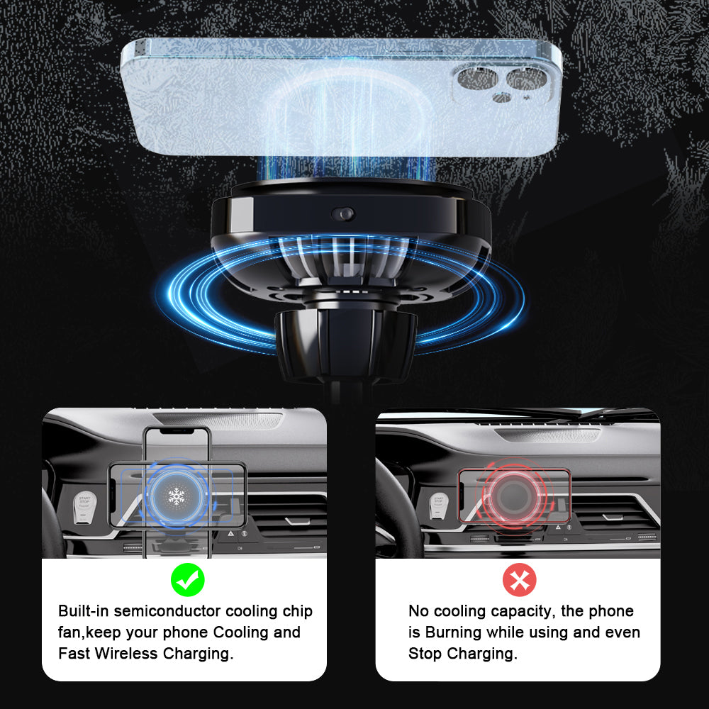 Suport Telefon cu Racire pentru Masina - Incarcator Wireless RGB 15W