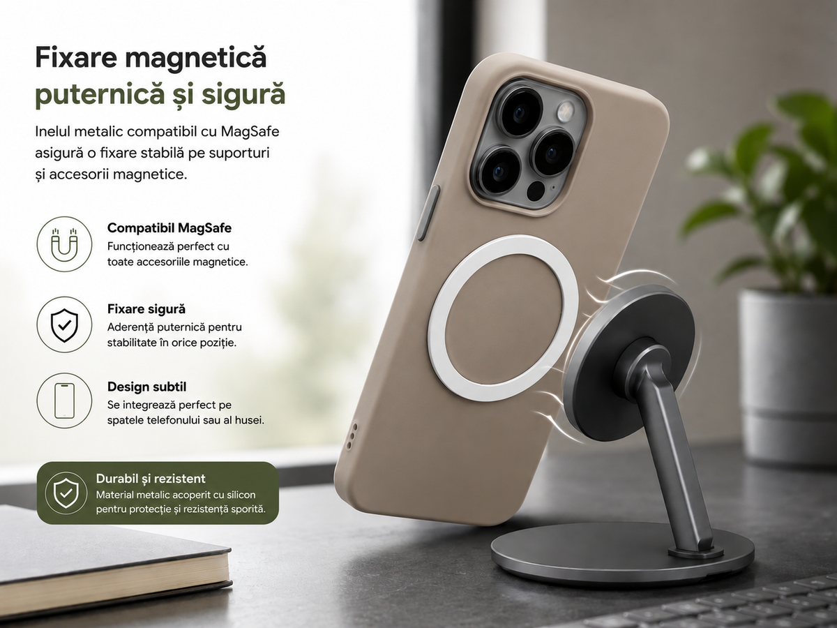 Inel Metalic MagSafe Autoadeziv cu Silicon