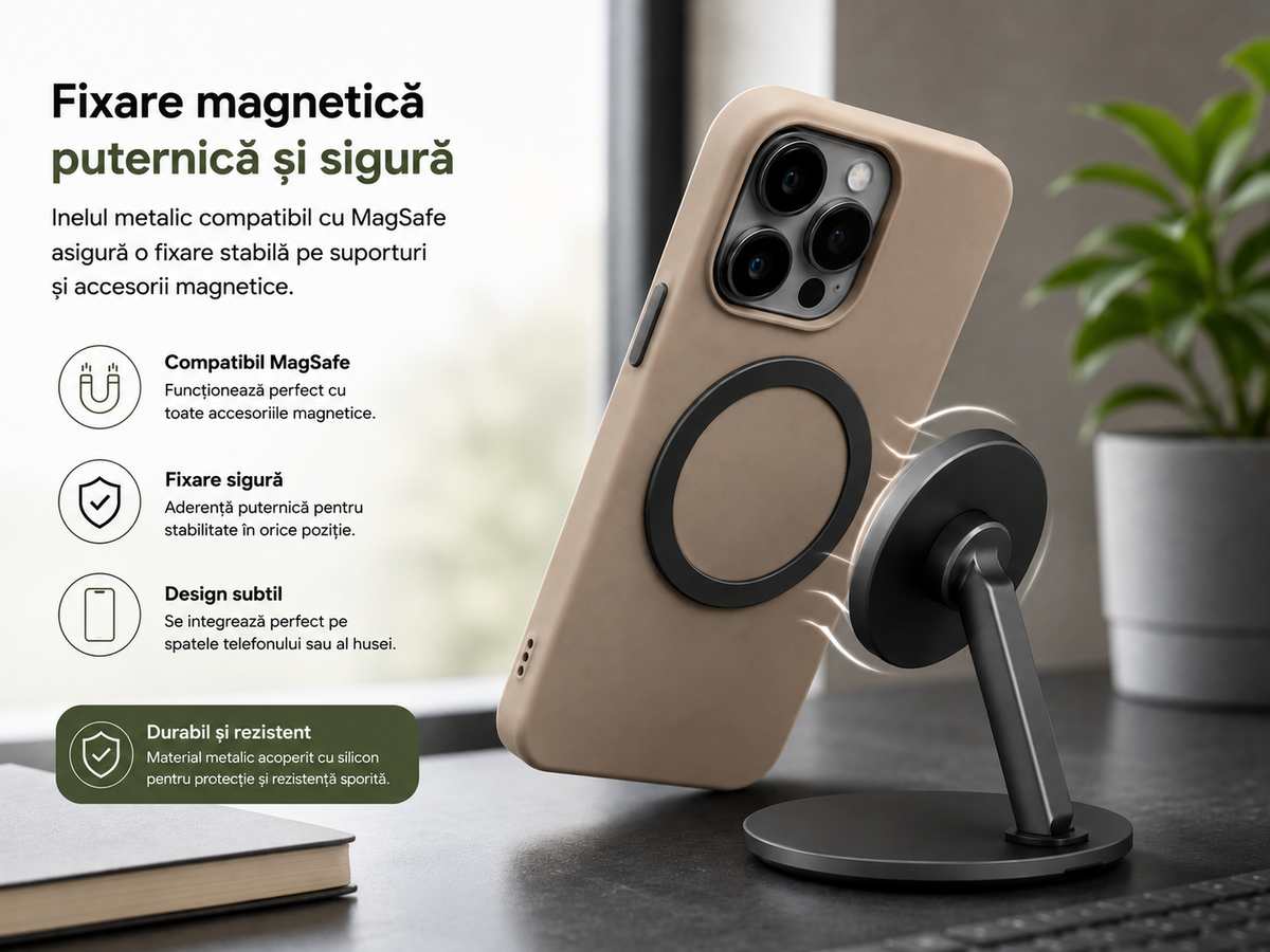 Inel Metalic MagSafe Autoadeziv cu Silicon