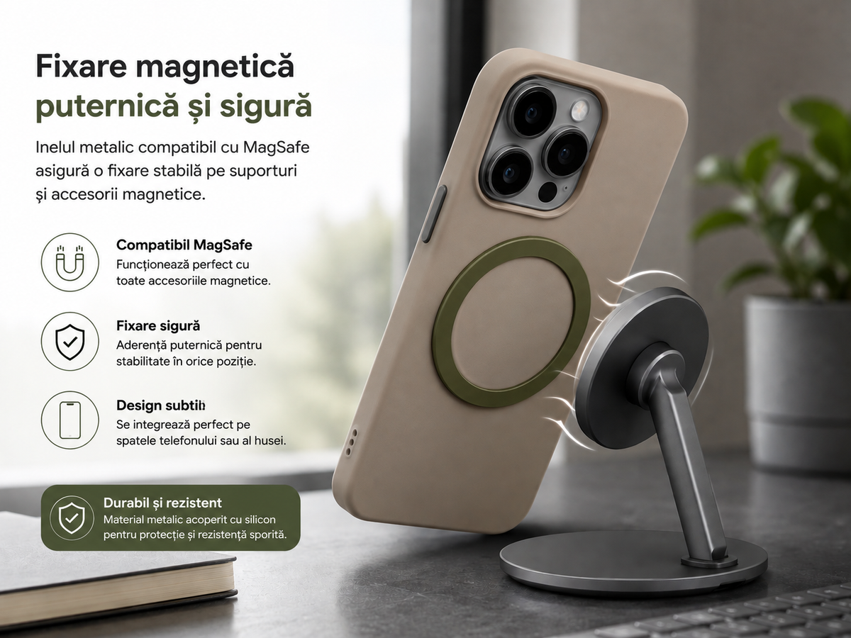 Inel Metalic MagSafe Autoadeziv cu Silicon